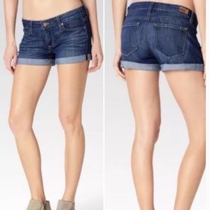 Paige Dark Wash Denim Cuffed Mini Shorts Size 27 - image 1